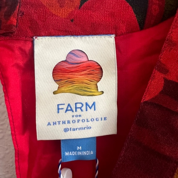 NWT Farm Rio x Anthropologie Lined Blouse Size M Red V Neck Tie Beaded Tassels - Picture 12 of 12